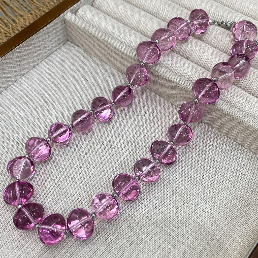 Blogger With The Same Color Dopamine Color Pink Beaded Necklace Female Fashion High Sense Ice Transparent Clavicle Chain