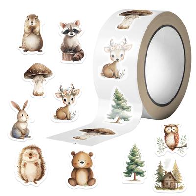 500Pcs/Roll Cartoon Cute Squirrel Kangaroo Forest Animal Sticker Creative Notebook Phone Diy Tape Sticker Furniture Stationery