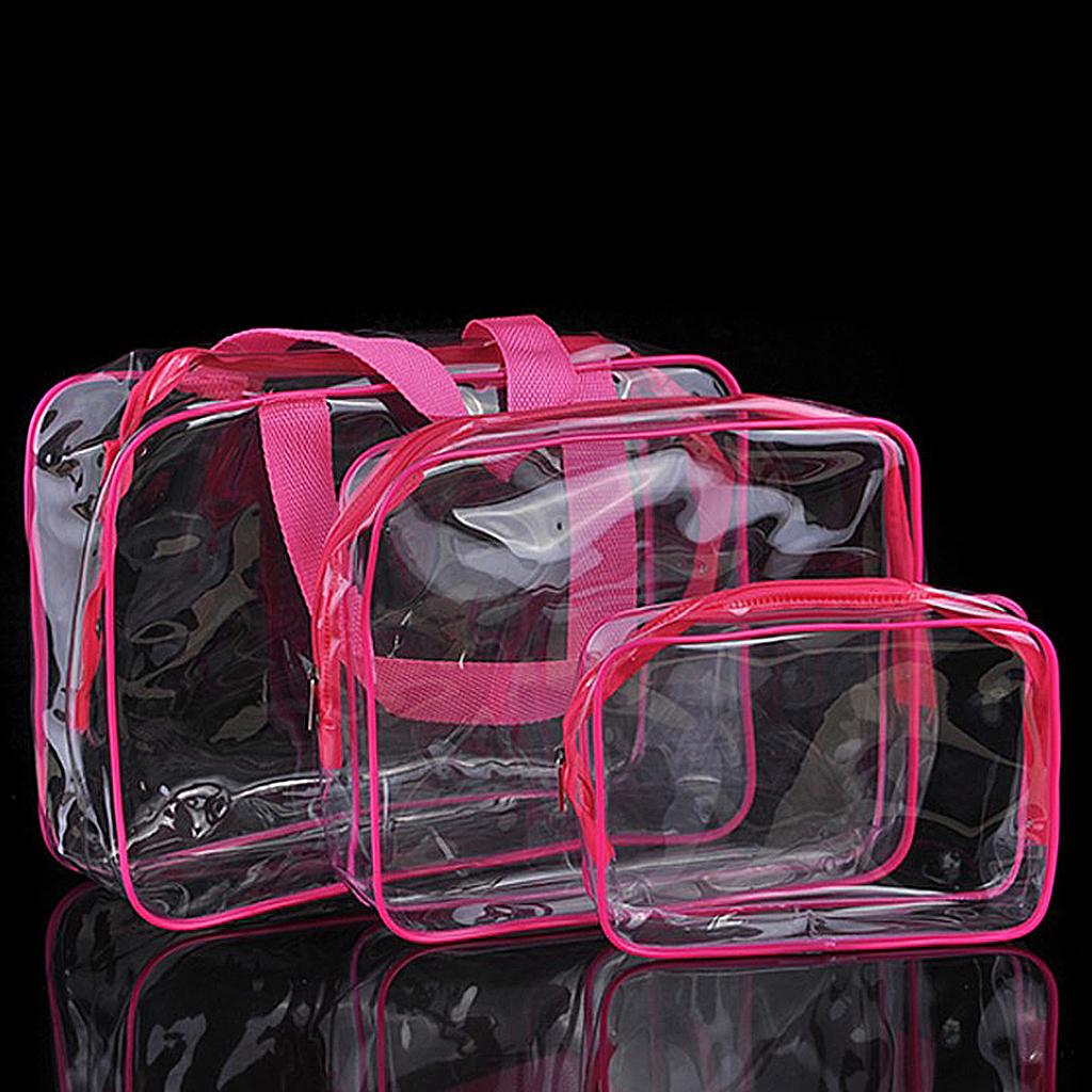 3 Pack Clear PVC Zippered Toiletry Carry Pouch Portable Cosmetic Makeup Bag for Vacation, Bathroom and Organizing