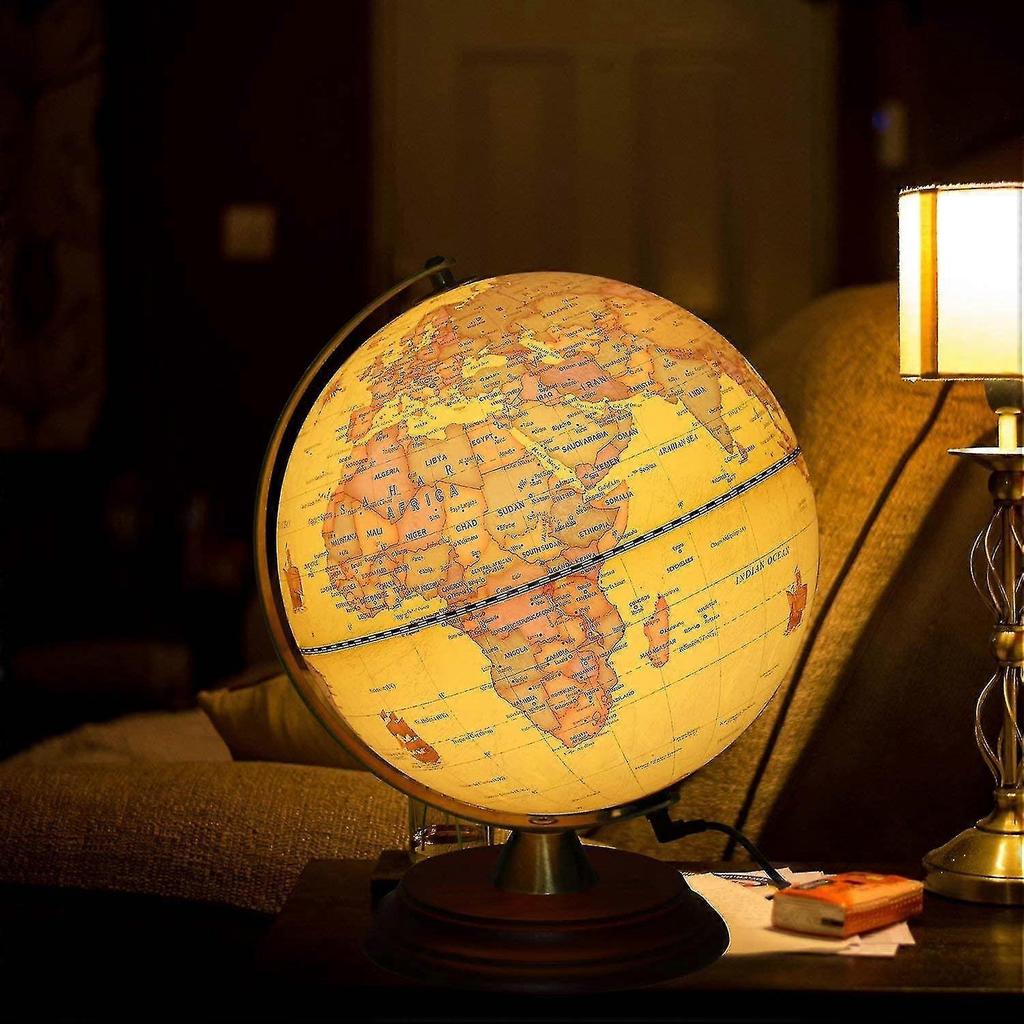 Illuminated World Globe For Kids With Wooden Stand,built In Led For Illuminated Night View Antique Globe