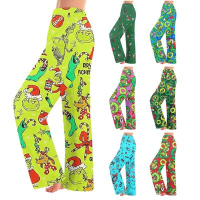 Women  Winter Pants Full Length Long Trousers Flannel Christmas Printed Pants