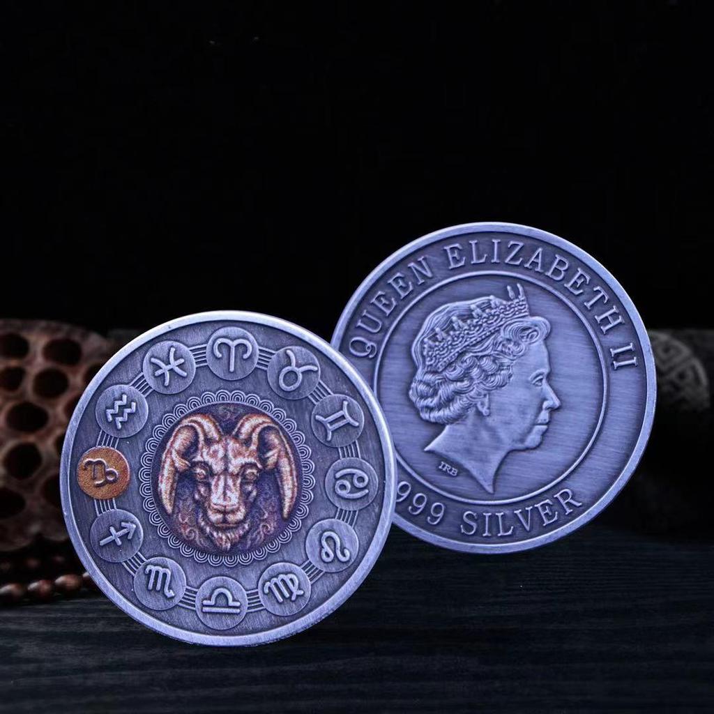 Metal Antique Bronze Commemorative Coin, Twelve Zodiac Signs, Commemorative Coin, Color Printing, Relief, Metal Commemorative Medal