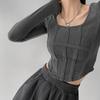 2KWEIRD Y2k T-Shirt Mädchen Crop Tops Frühling Damen Langarm O-Ausschnitt Baumwollshirts Bustier Harajuku Pullover Streetwear Allround-T-Shirt