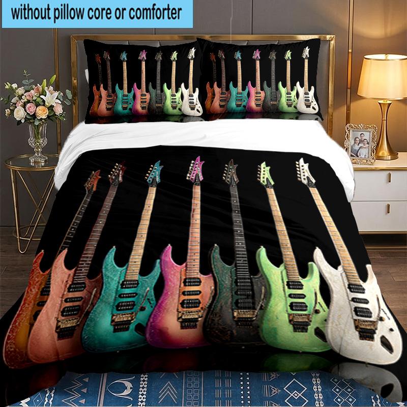 Guitar Collection Diversity 3PCS Bedding set,Ideal for 1pc Duvet Cover And 2pcs Pillowcases Perfect for Fan gift,Ideal for Bedroom, Dormitory