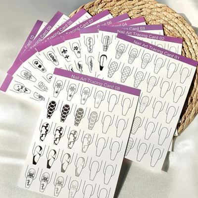 10 Pezzi Carta da Pittura per Pratica Nail Art Linee Chiare Modello da Disegno Libro di Apprendimento per Apprendisti Nail Art Principianti Uso Fai-da-te