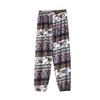 Women's Thai Elephant Print High-Waist Cuffed Cropped Harem Pants - Ethnic Summer Wide-Leg Style