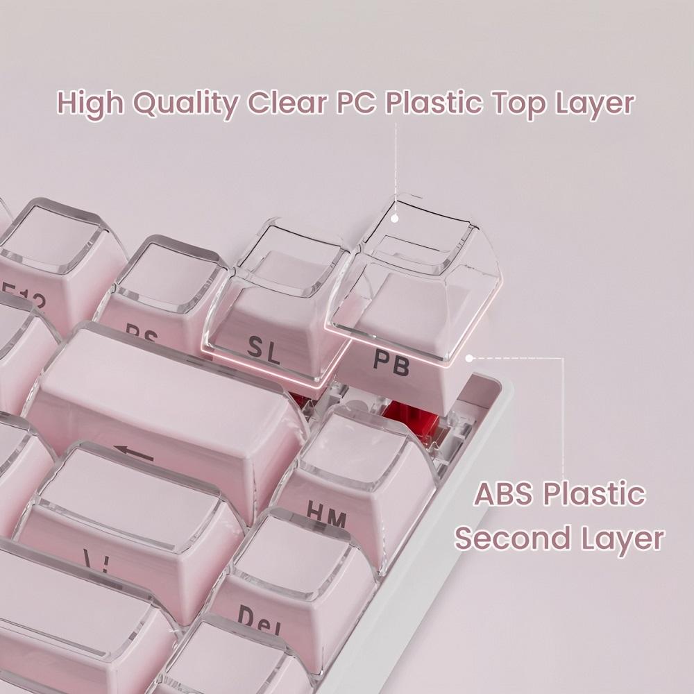 Pink Crystal Keycap Set with Side Engraved 136 Keys OEM Height Suitable for Mechanical Keyboards 61/64/68/75/104/108
