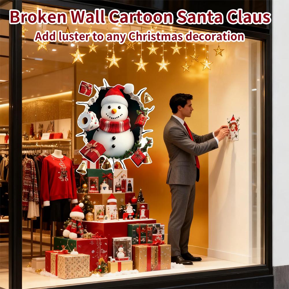 3D Cristmas Wall Stickers,Snowman/Reindeer/Santa Break Through Wall Stickers Decal for Toilet, Window Home Holiday Party Decor