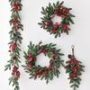 NUCHI Christmas Wreath with PE Leaves, White Pine Cones, and Red Berries - Door Hanging Ornament and Holiday Decoration