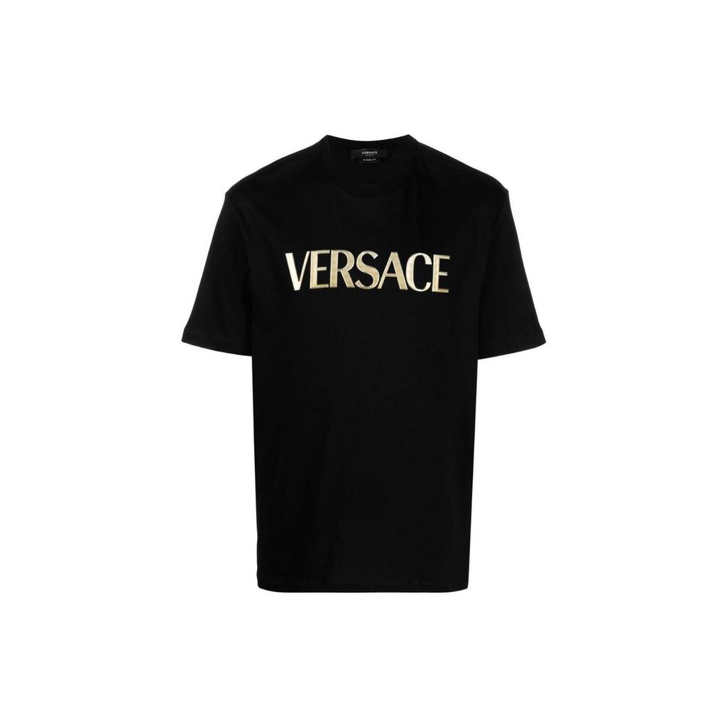 Versace Ss23 Letter Logo Printed Crew Neck Short Sleeve T-Shirt Men Tops Black 1008466-1A06056-1B000