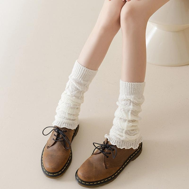 Fashionable Twist Cable Knit Footless Middle Calf Socks Pleated Ruched Ruffled Leg Warmers Boot Toppers Covers for Women
