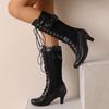 Autumn Winter Vintage Women Victorian Boots Lace Up High Heel Bootie Cross Straps Lolita Princess Cosplay Party Costume Shoes
