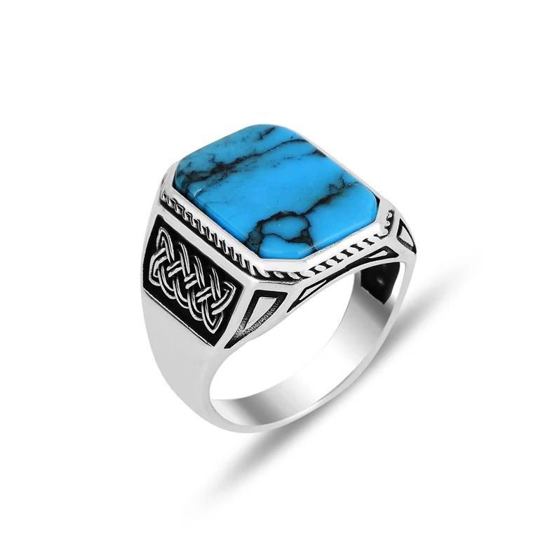 Anello da Uomo Moda Vikingo Totem Turchese Punk Hip Hop