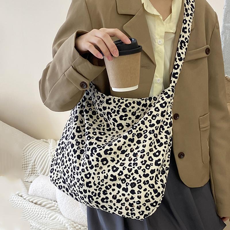 Borsa da Tela alla Moda Borsa a Mano da Donna Borsa Tote Grande Capacità Borsa Sottobraccio Vintage Fantasia Leopardo Borsa a Spalla per la Spesa