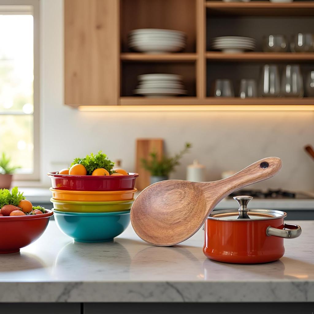 Natural Wooden Rice Spoon Non-stick Wooden Rice Paddle Rice Scooper Rice Serving Spoon Rice Spatula for Rice Potato Salads,7 inch Serving Utensils