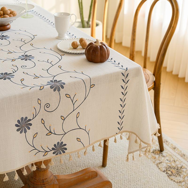 Rectangular Cotton Linen Heat Resistant Waterproof Tablecloth American Country Style for Dining Desk Tea Table