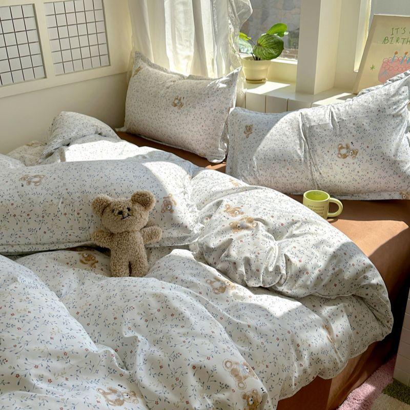 Ins Duvet Cover Set Floral Single Double Queen Size Flat Sheet Pillowcase No Filler Home Decor Girl Soft Bedding Set