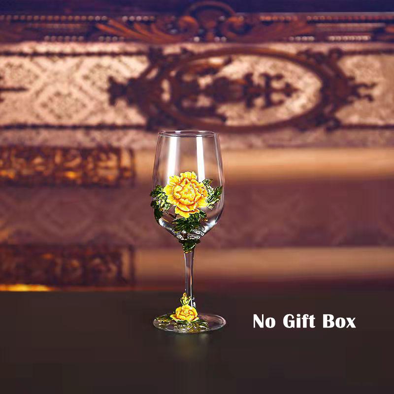 Superior Enamel Peony Glass Crystal Champagne Cup Set Goblet Glasses Glasses of Wine Wineglass Luxury Glass Cups Vintage Whiskey