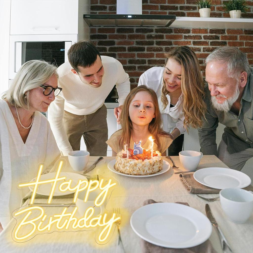 Happy Birthday Neon Sign for Backdrop, LED Happy Birthday Light Up Sign, USB Powered Dimmable Neon Light for Birthday Party Decorations Wall Decor,