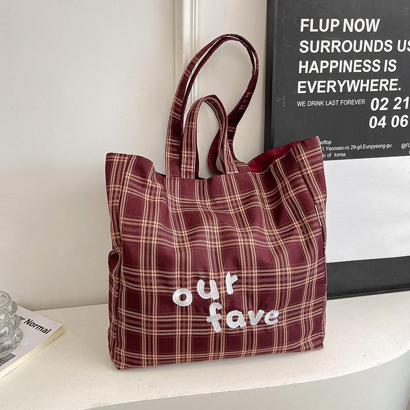 Large-capacity Commuting Tote Bag, Casual and Fashionable Single-shoulder Tote Bag, Retro Check Pattern