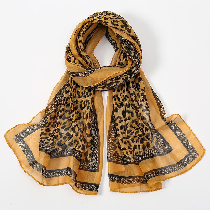 Fashion 45*155Cm Leopard Printing Chiffon Silk Scarf Women Foulard Long Shawl Scarves Summer Elegant Bandana Luxury