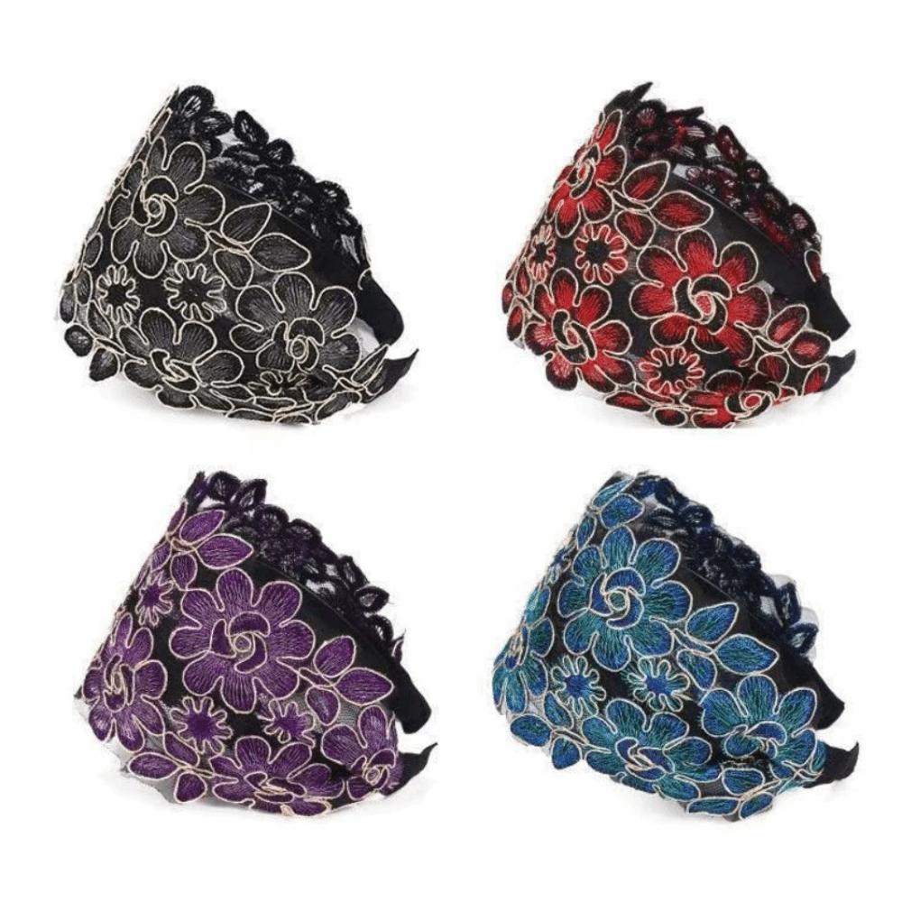 Floral Pattern Lace Headband Wide Headband Lace Mesh Hair Band New Hair Hoop Daily Wear