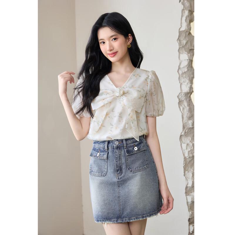 

Women s Elegant Bow Bubble Sleeve Dress L