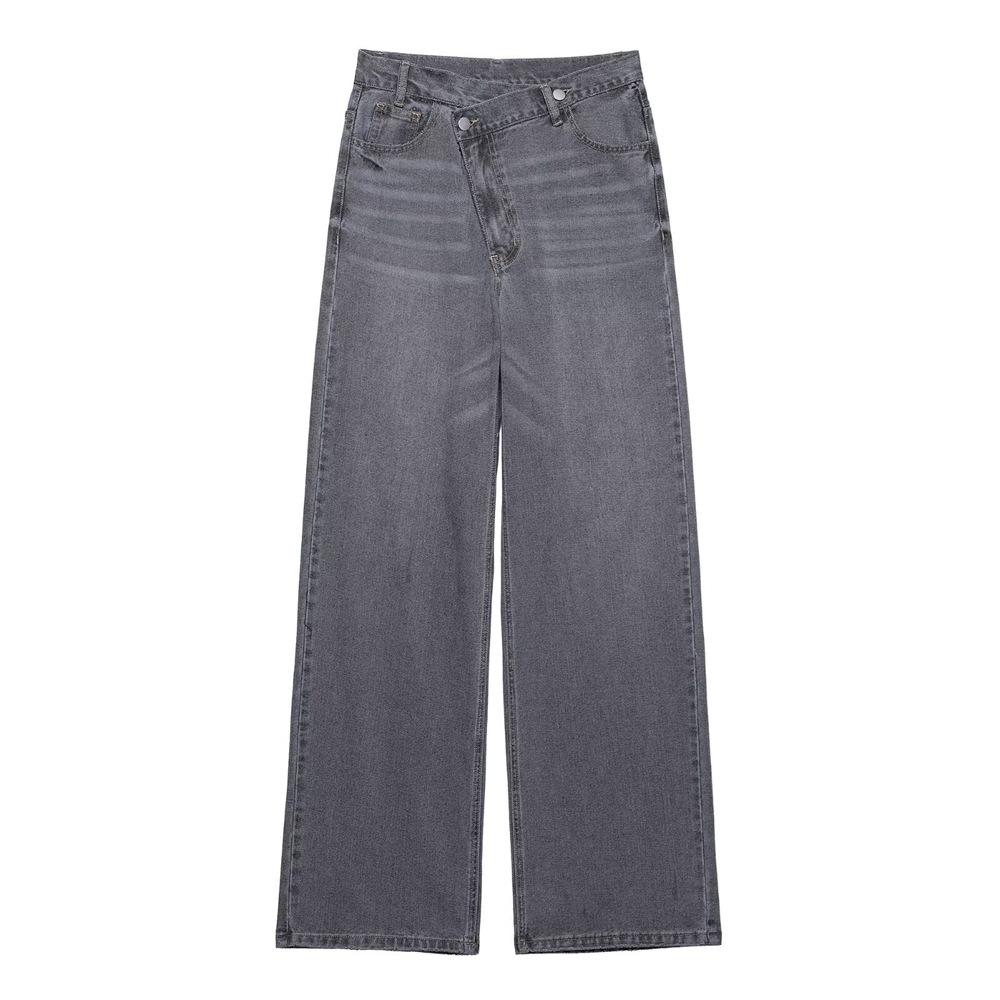 

2025 Spring Women s High Waist Wide-Leg Double-Breasted Jeans M темно-серого