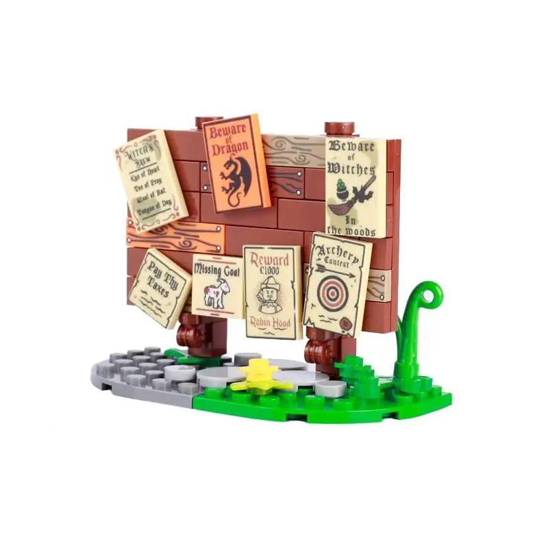 MOC Medieval Building Blocks Set Hanging Cage Guillotine Castle Fountain Bonfire Tent Bulletin Board Ox Cart Carriage Gift Toy