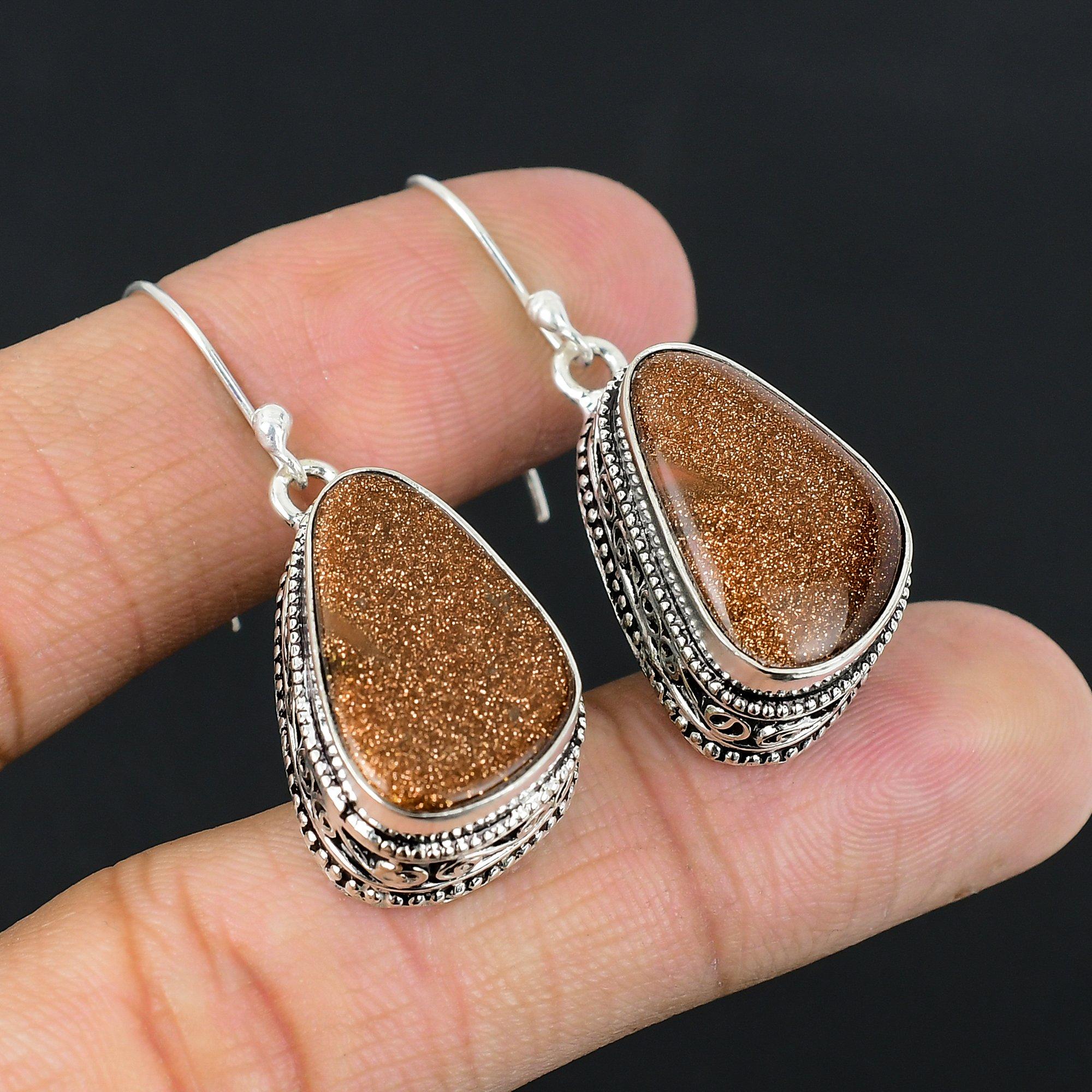 

Womens day Deal 925 Silver Natural Red Sunstone Vintage Dangle Earrings Jewelry