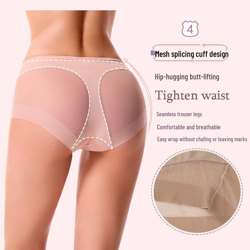 Women's Mid-Waist Briefs - Transparent Mesh, Comfortable Ice Silk, Plus Size