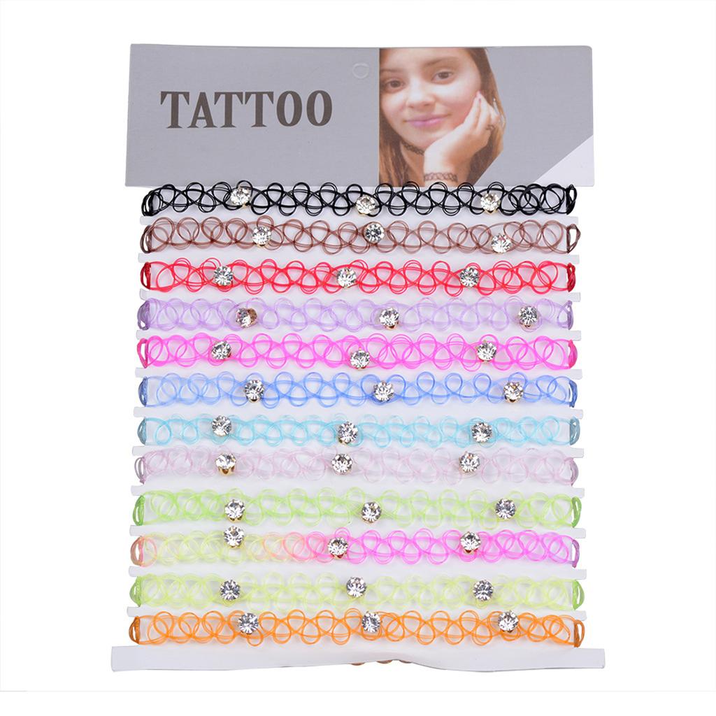 12pcs Hot Sale Vintage Chokers Necklaces For Women Stretch Tattoo Necklaces Elastic Chocker Simple Trendy Girls Short Pendant