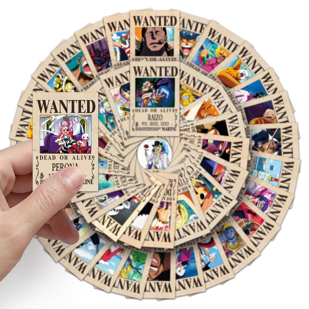 50 One Piece Reward Wanted Order Graffiti Stickers Personalized Japanese Comic Decoration Water Cup Mobile Stickers