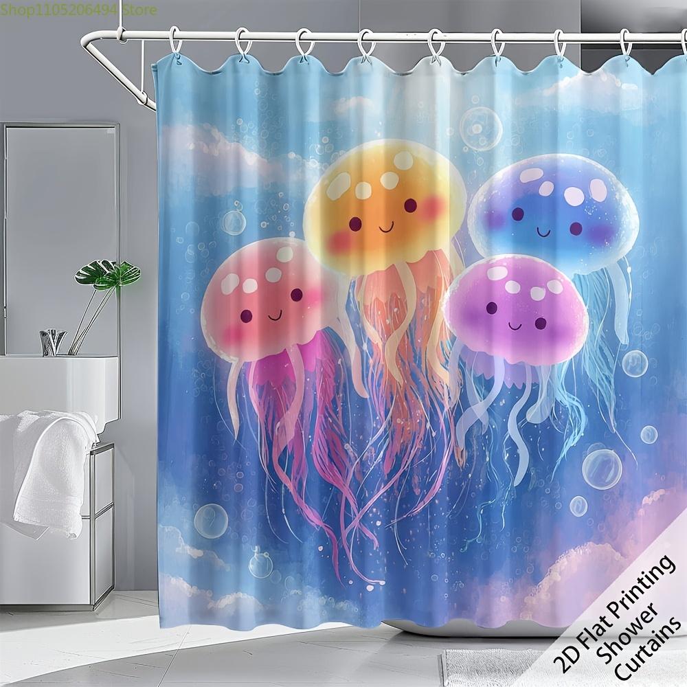 1pc 1pcs Jellyfish Shower Curtain Suitable for Bathroom Decor - Marine-Themed Jellyfish Pattern, Soft Texture with 12 Hooks, M