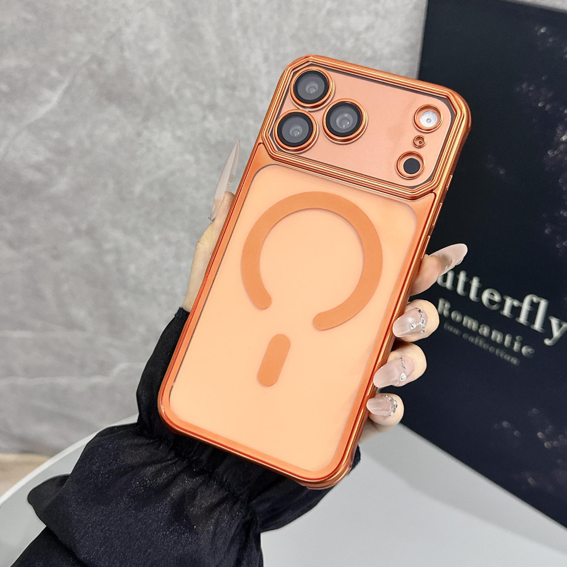 iPhone 17 Pro Max Matte Electroplated TPU Magnetic Window Case оранжевый