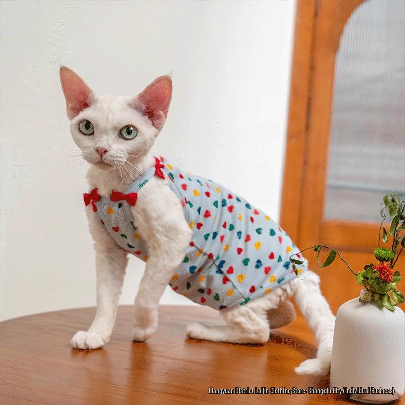 Deutsches grenzüberschreitendes haarloses Sphynx-Katzen-Westchen mit Schleife - Träger-Bauchschutz für Haustiere