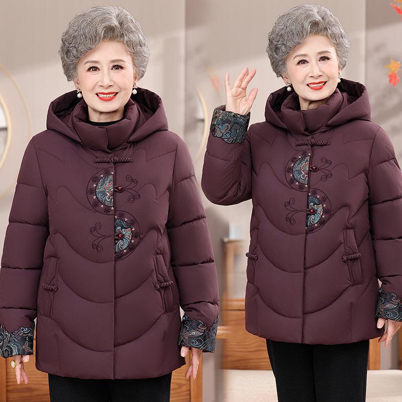 

Stylish Fleece-Lined Winter Jacket for Older Women, Thickened and Hooded for Warmth 2XL (105-120 jin)