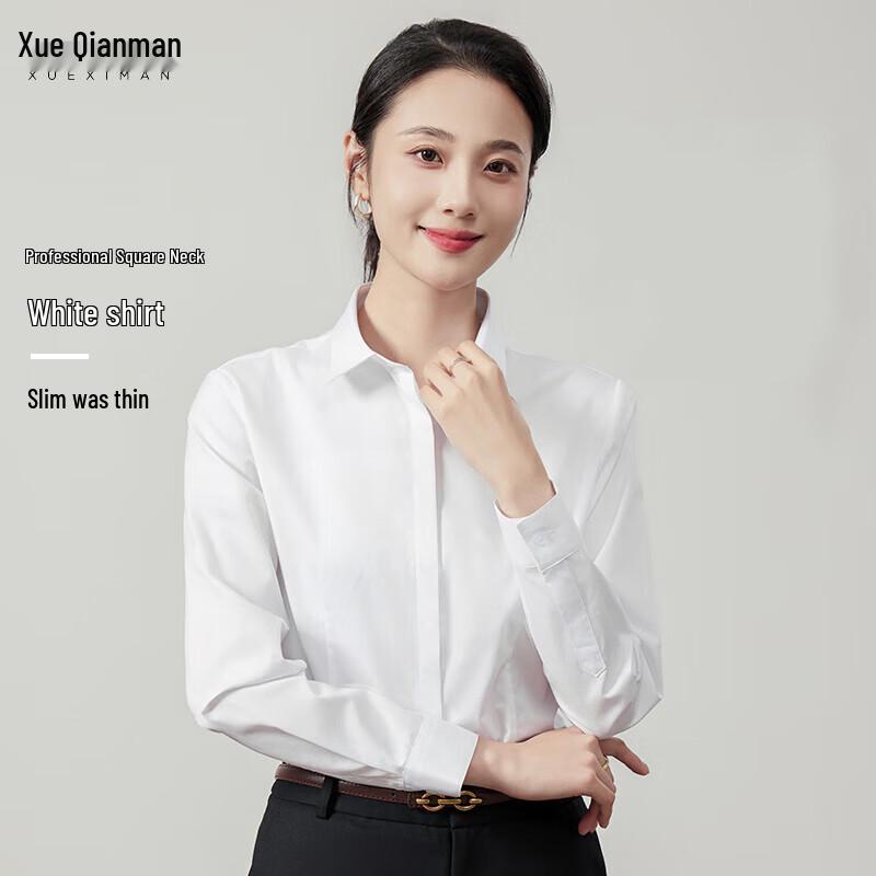 Xueqiman Women s Long Sleeve Square Collar White Shirt 42