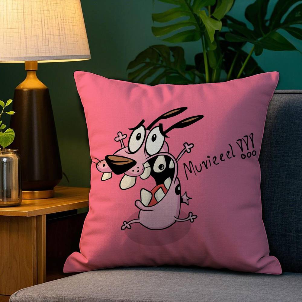 Cartoon CCourage Cowardly Dog Pillow Case Sofa Living Room Bedroom Doublesided Printing Square Cushion Nap Time Pillow Case