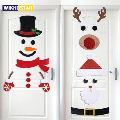 Autocolante de Crăciun pentru ușă, fereastră, pânză de pâslă, desene animate, om de zăpadă, Moș Crăciun, elan, autocolant de perete pentru iarnă, Crăciun, Noel, Anul Nou, decor, decalcomanie