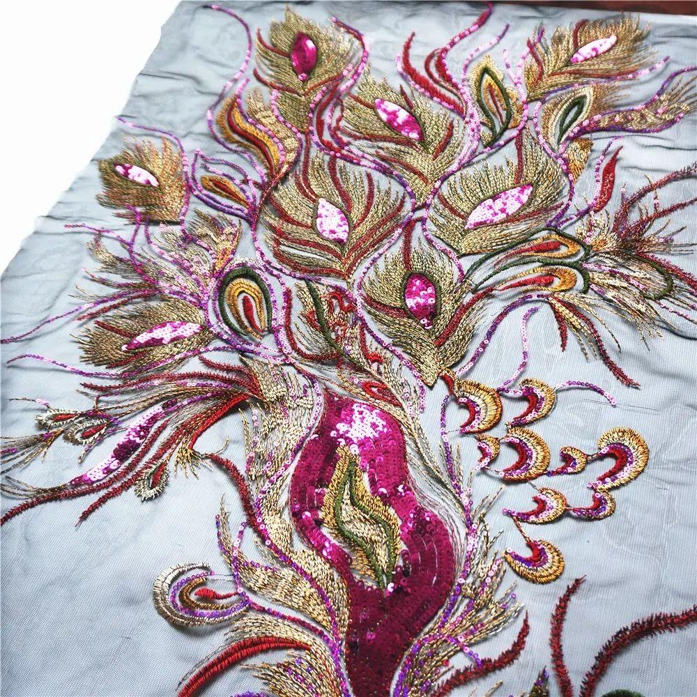 DIY Sequin Appliques 130CM Lace Fabric Appliques Patch Embroidered Appliques  Gown Decoration