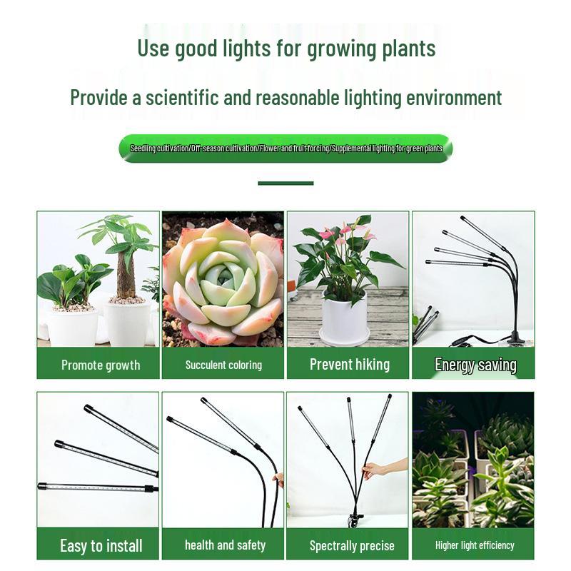 3-Head Dimmable LED Grow Light with Timer for Succulents & Herbs