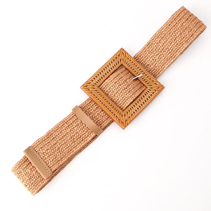 Imitation Grass Woven Women'S Elastic Belt Personalized Large Plastic Buckle Dress Elastic Waist Seal