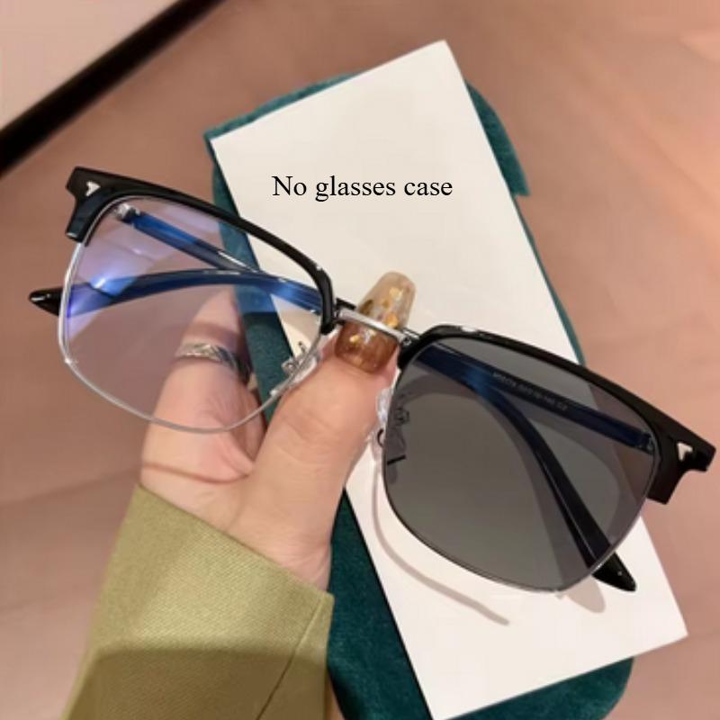 Portable Metal Photochromic Glasses Fashionable Black Gray Silver Half Frame Square Glasses UV Protection