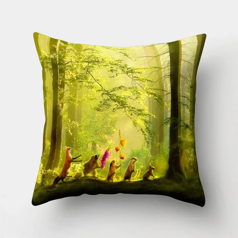 Fuchs Cartoon Muster Büro Kissenbezug Polyester Autokissen Heim Sofa Dekoration Salon