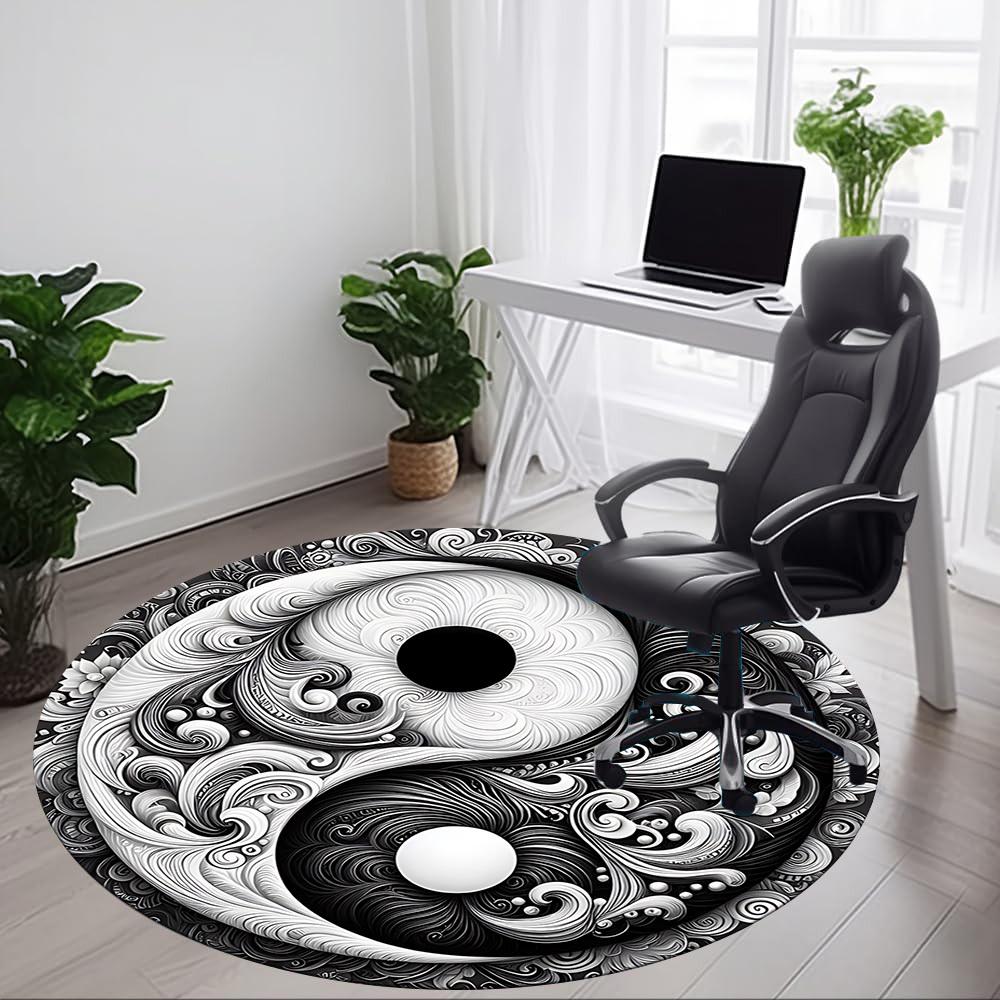1pc Yin Yang Swirls Office Round Area Rug, Indoor Mat Suitable For Office, Under Office Chairs Bedroom Living Room Home Decor, Room Deco 054