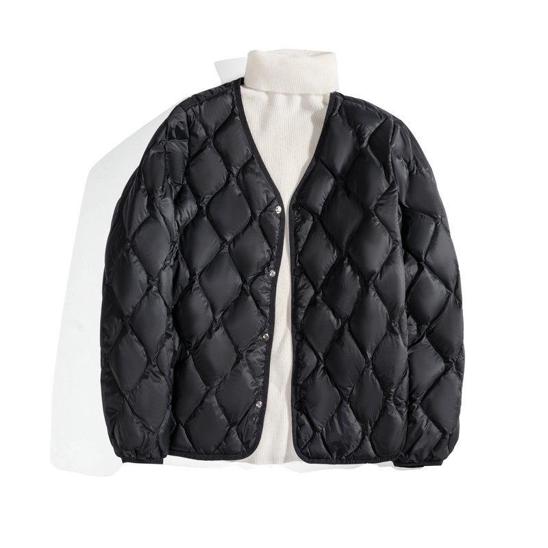 Autumn and Winter New Light Down Jacket Women's Short Rhombus Jacket Jacket Jacket Warm White Duck Down Liner Tide