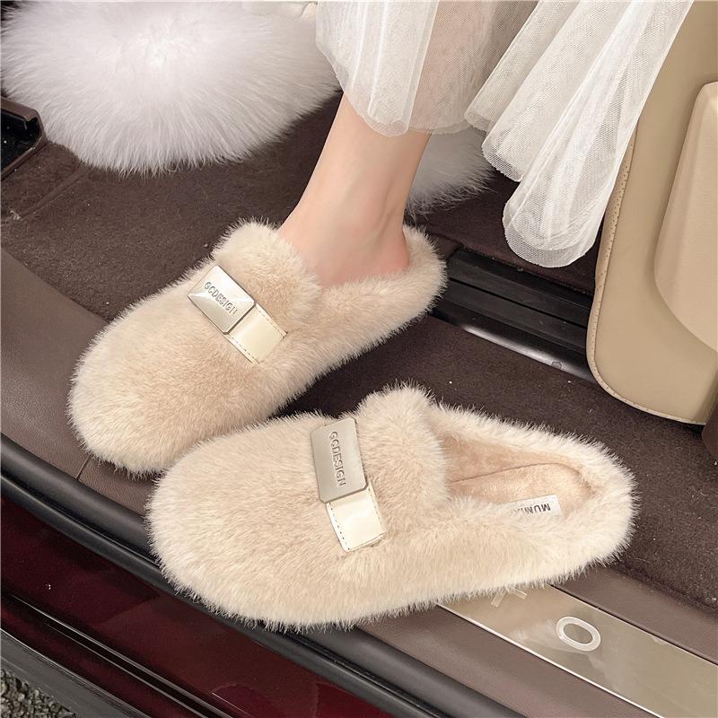 Fashion French Retro Keep Warm Baotou Women Half Slippers Casual Winter Women Flip Flops Outdoor Vacation Beach Shoes Pantuflas Mujer