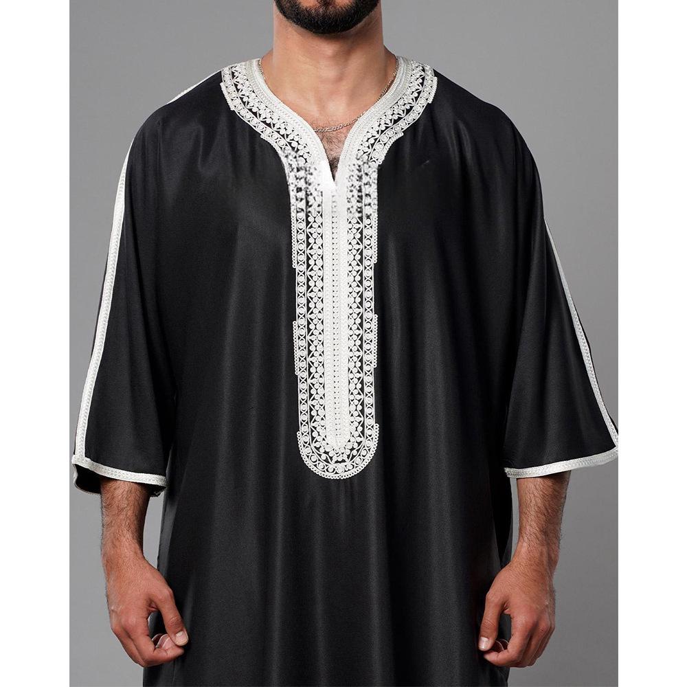 2024 Men's Embroidered Short Sleeve Robe, Middle Eastern & Malaysian Style
