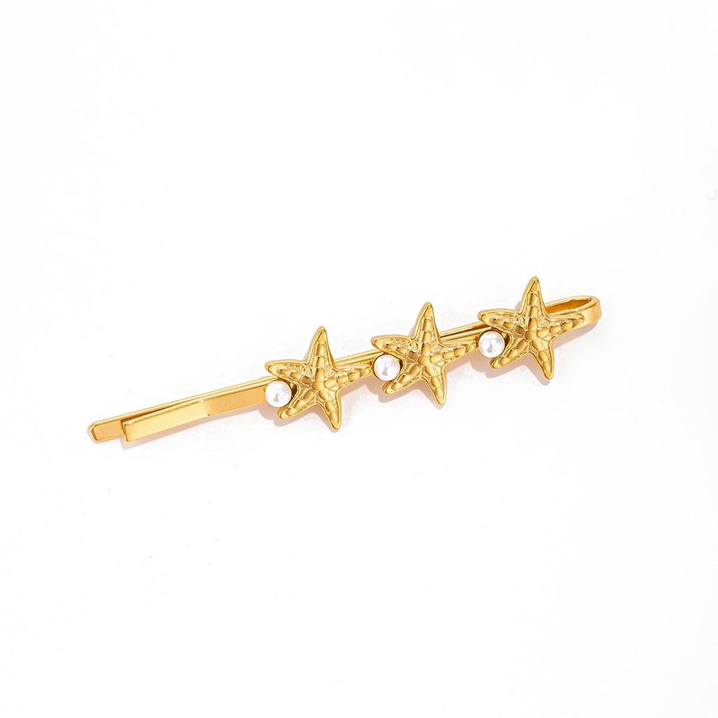 Zinc Alloy Flower and Pearl Hair Clip with Starfish and Shell Design for Women